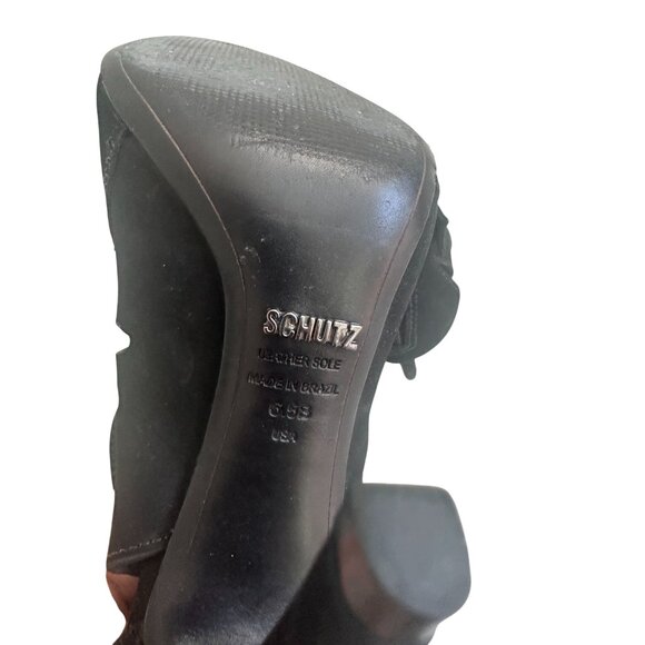 SCHUTZ Black Suede Zip Sandals Heels Size 6.5 - Picture 6 of 9